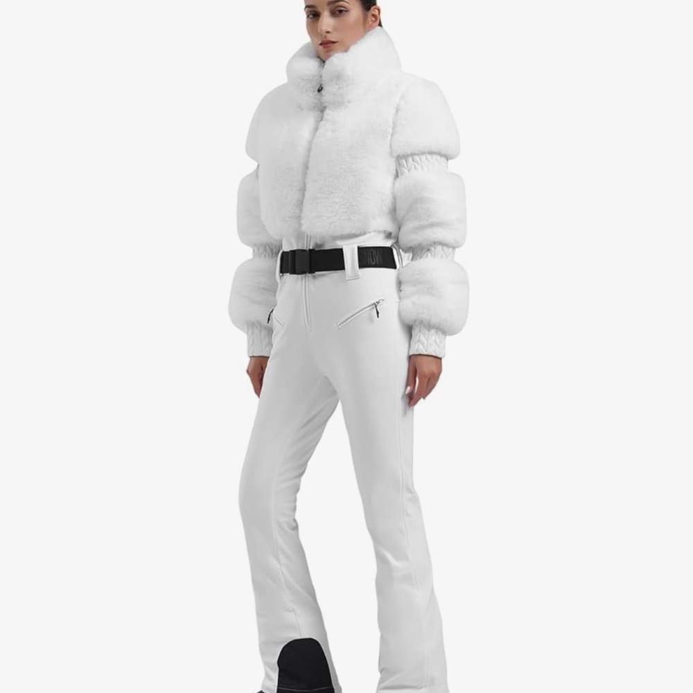 White Women's Ski Jacket with Faux Fur Trim